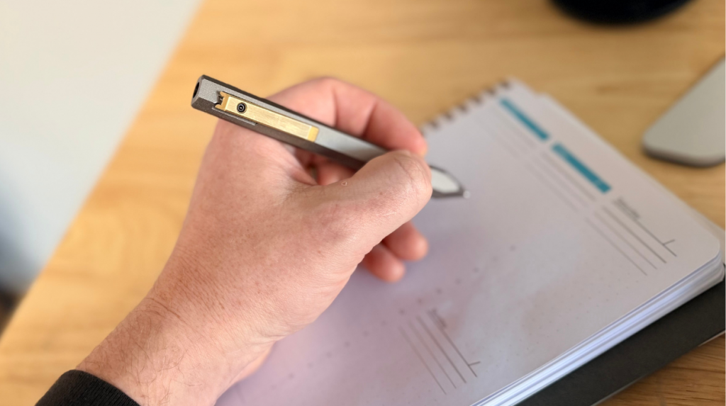 The PROOF Vanguard Pen as held in a writing position